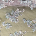 Blue Pink Flower Polyester Mesh Handmade Flower Fabric